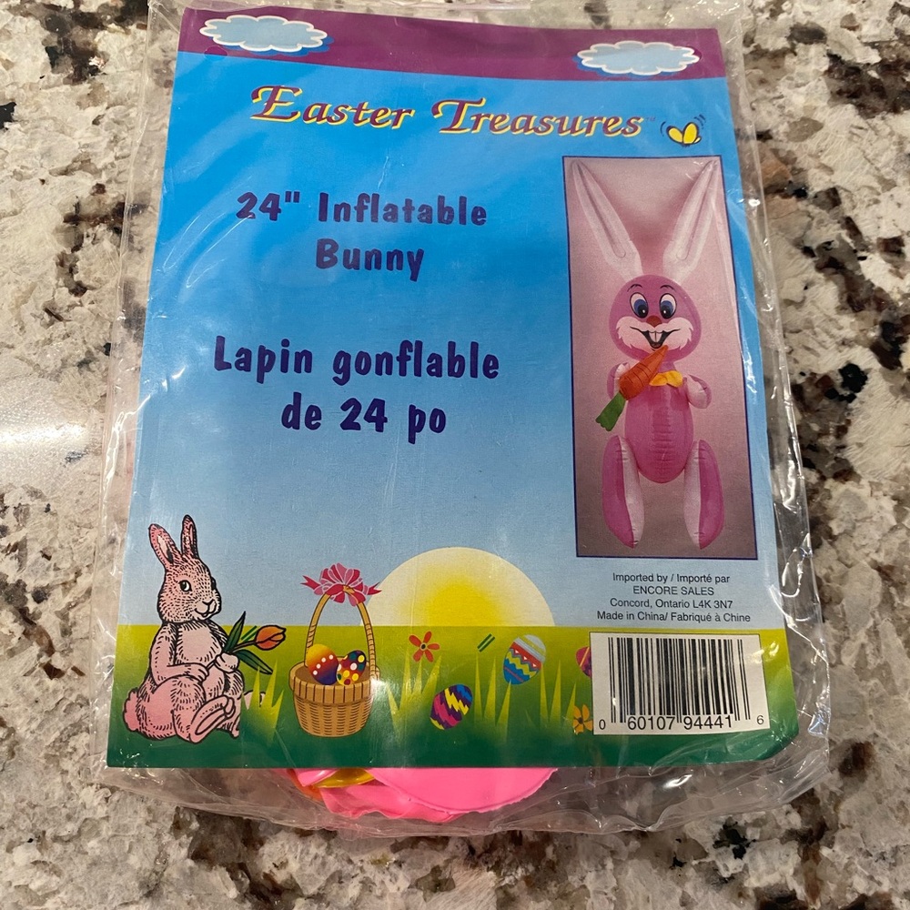Vintage New Sealed Large 24” Pink Vinyl Inflatable Blow-up Easter Bunny Rabbit